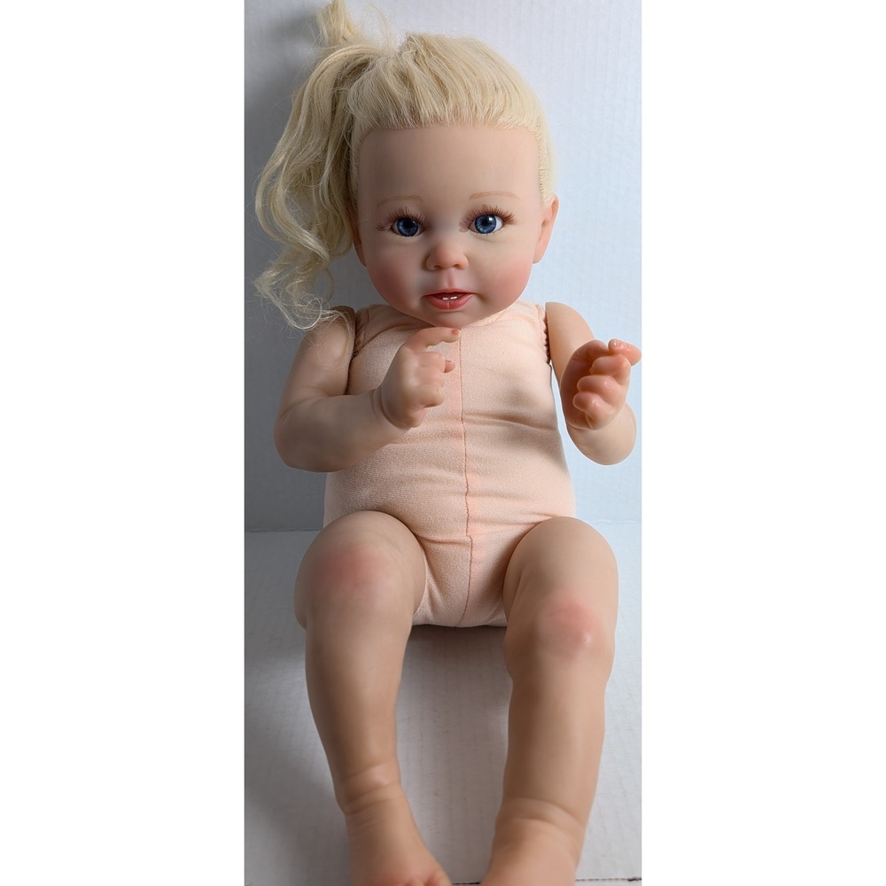 20" Realistic Baby Doll Blonde Blue Eyes Vinyl Cloth Body Open Mouth Tooth